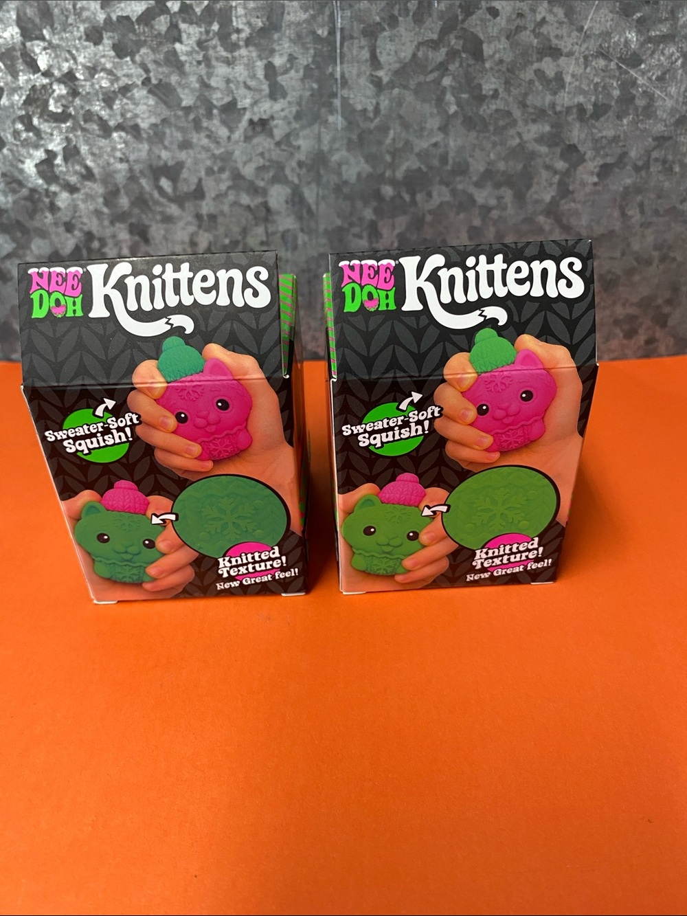 SET OF 2- NeeDoh Knittens Sweater-Soft Squish Toy - Pink & Green - Picture 3 of 4